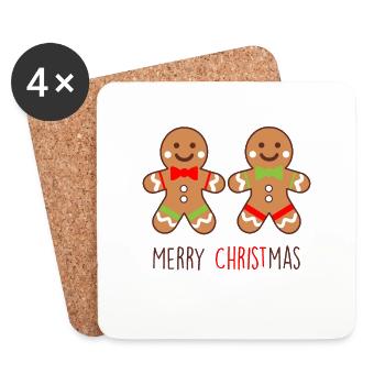 Duo de pain d’épice - Design de Noël amusant - Dessous de verre (lot de 4) - blanc - Devant