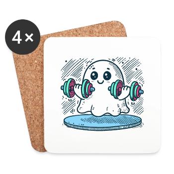 fitness avec haltères - Dessous de verre (lot de 4) - blanc - Devant