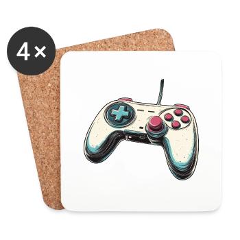 Manette de jeu, gamepad, logo manette et joystick - Dessous de verre (lot de 4) - blanc - Devant