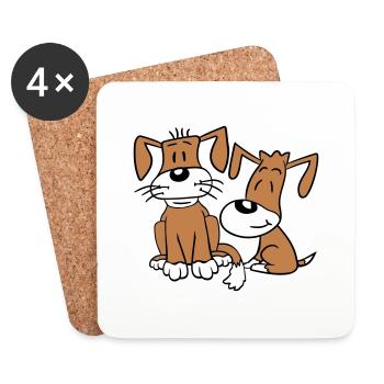 2 chiens équipe assis deux amis équipage heureux - Dessous de verre (lot de 4) - blanc - Devant