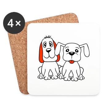 2 chiens équipe assis deux amis équipage heureux - Dessous de verre (lot de 4) - blanc - Devant