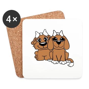 2 Équipe de chiens Deux amis Petites amies Couple Équipage - Dessous de verre (lot de 4) - blanc - Devant