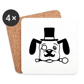 Hund Herr Sir Zylinder Hut Monokel Brille Reich - Untersetzer (4er-Set) - Weiß - Vorne