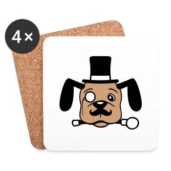 Hund Herr Sir Zylinder Hut Monokel Brille Reich - Untersetzer (4er-Set) - Weiß - Vorne