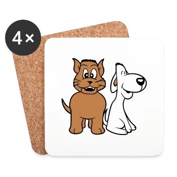 Chien Chat Deux Amis Équipe Chaton 2 Duo Équipage - Dessous de verre (lot de 4) - blanc - Devant