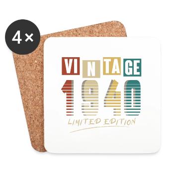 1940 Vintage 1940 né en 1940 anniversaire. Année 2 - Dessous de verre (lot de 4) - blanc - Devant