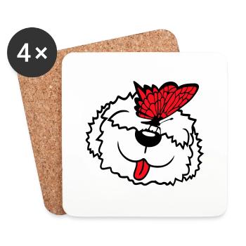 Dog Butterfly Nose Cute Funny Happy Comic - Coasters (set of 4) - white - Front