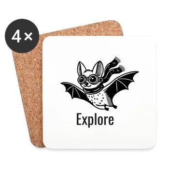 Flying bat with googles and scarf - Explore Design - Coasters (set of 4) - white - Front