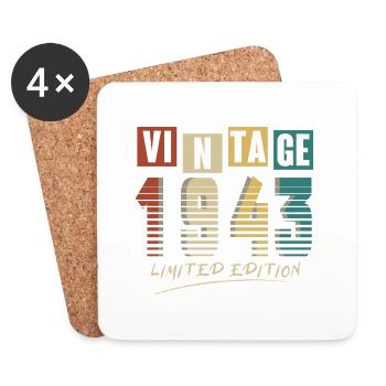1943 Vintage 1943 né en 1943 anniversaire. Année 2 - Dessous de verre (lot de 4) - blanc - Devant