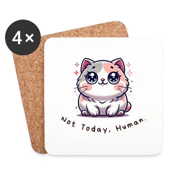 Pas aujourd’hui, humain - Chemise de chat drôle - Dessous de verre (lot de 4) - blanc - Devant