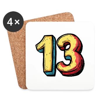 13 Zahl Bunt - Untersetzer (4er-Set) - Weiß - Vorne