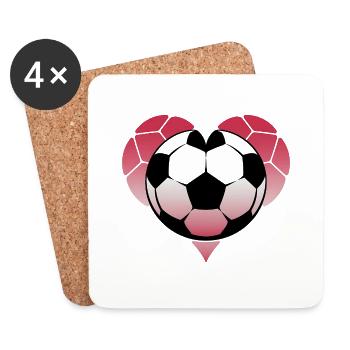 Cœur de football - Dessous de verre (lot de 4) - blanc - Devant