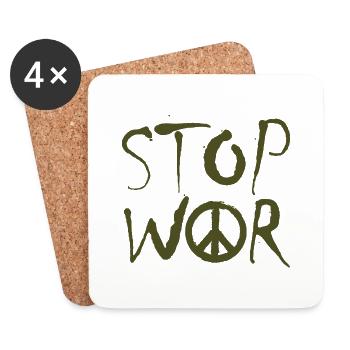 STOP WAR with Peace Sign Peace Symbol – NO WAR - Coasters (set of 4) - white - Front