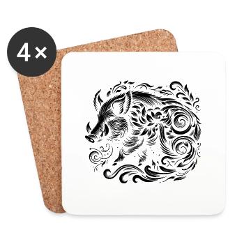 Sanglier - Dessous de verre (lot de 4) - blanc - Devant