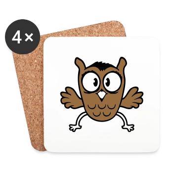 Owl Eagle Owl Jumps Funny, Jumping Jack Flies Flutters - Coasters (set of 4) - white - Front