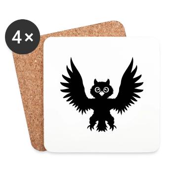 Eule Vogel Uhu Nachtvogel Rabe schwarz fliegt Cool - Untersetzer (4er-Set) - Weiß - Vorne