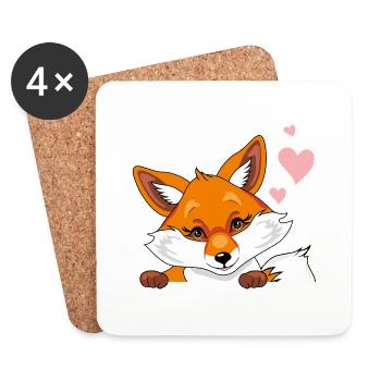 Spähender süßer, schüchterner Fuchs mit Herzen - Untersetzer (4er-Set) - Weiß - Vorne