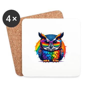 Eule, LGTB,Regenbogen, Sonnenbrille, bunt - Untersetzer (4er-Set) - Weiß - Vorne