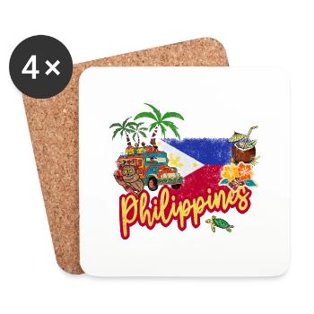 Philippinen Vintage Koboldmaki mit Fahne Palmen - Untersetzer (4er-Set) - Weiß - Vorne
