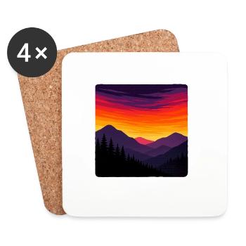 Coucher de soleil sur les montagnes sauvages - Dessous de verre (lot de 4) - blanc - Devant