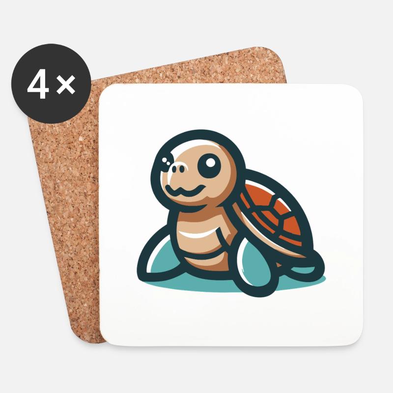 Lächelnde Schildkröte - Untersetzer (4er-Set) - Weiß