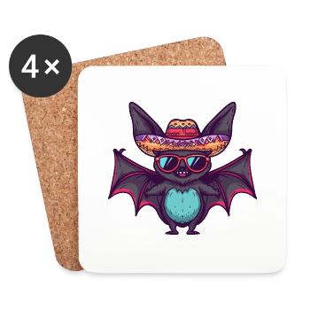 Chauve-souris drôle sombrero - Dessous de verre (lot de 4) - blanc - Devant