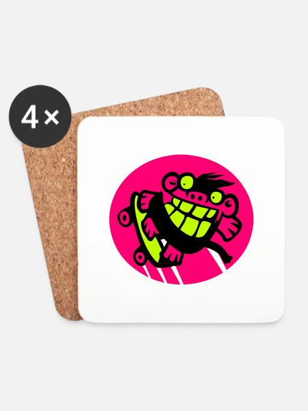 Skateboarding Monkey! - Coasters (set of 4) - white