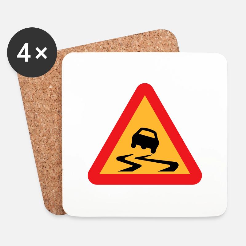 Dérapage de voiture Panneau d'avertissement - Dessous de verre (lot de 4) - blanc