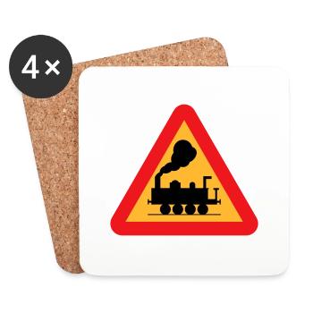 Train Warning Sign - Coasters (set of 4) - white - Front