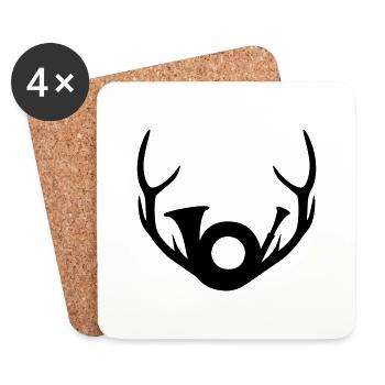 Geweih und Jagdhorn - Untersetzer (4er-Set) - Weiß - Vorne