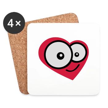 Glückliches Comic Herz Gesicht Liebe Cartoon - Untersetzer (4er-Set) - Weiß - Vorne
