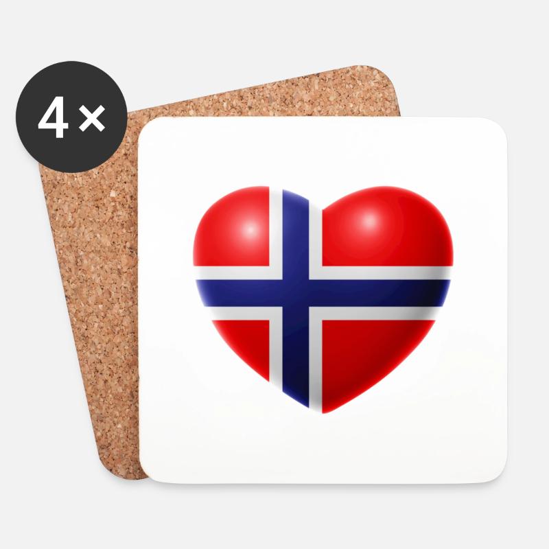 Herz (Norwegen / Norge) - Untersetzer (4er-Set) - Weiß