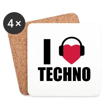 I LOVE TECHNO 1 - Untersetzer (4er-Set) - Weiß - Vorne
