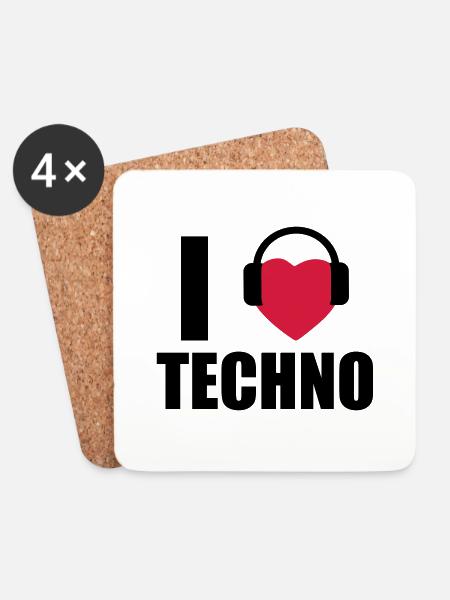I LOVE TECHNO 1 - Untersetzer (4er-Set) - Weiß