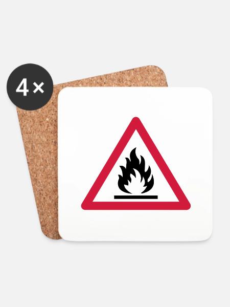 Branntgefahr schild - Untersetzer (4er-Set) - Weiß