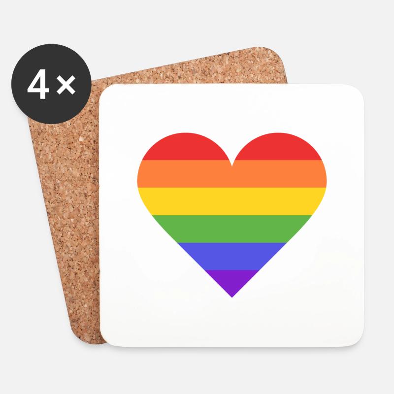 Rainbow Heart - Untersetzer (4er-Set) - Weiß