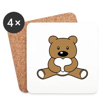 Süßer Kawaii Teddy Bär hält rotes Herz zeigt Liebe - Untersetzer (4er-Set) - Weiß - Vorne