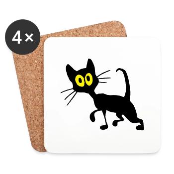 chat noir - Dessous de verre (lot de 4) - blanc - Devant