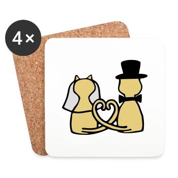 Katzen Hochzeit - Untersetzer (4er-Set) - Weiß - Vorne