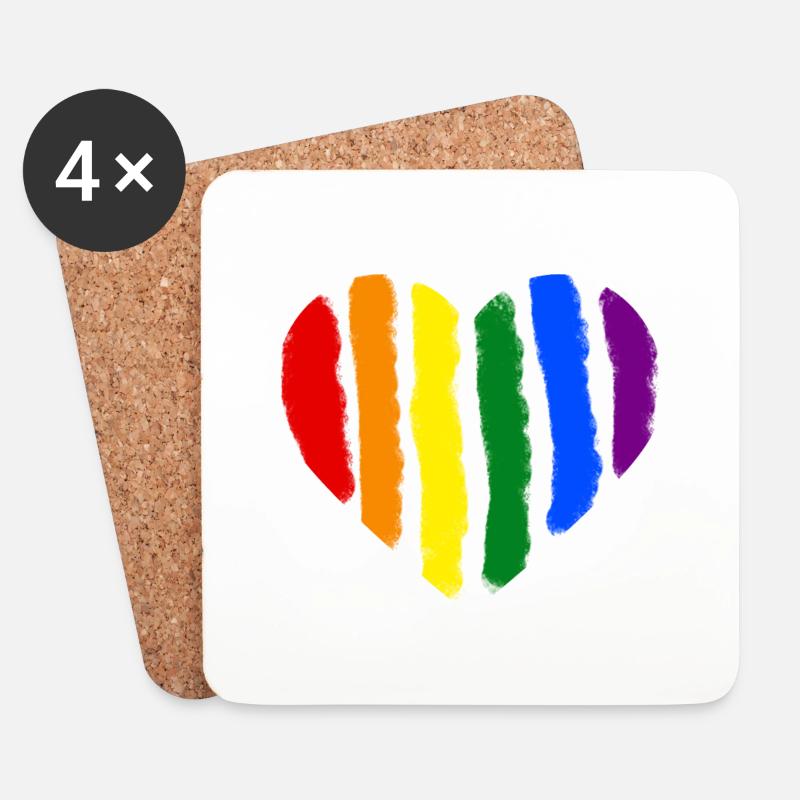 Rainbow Heart - Coasters (set of 4) - white