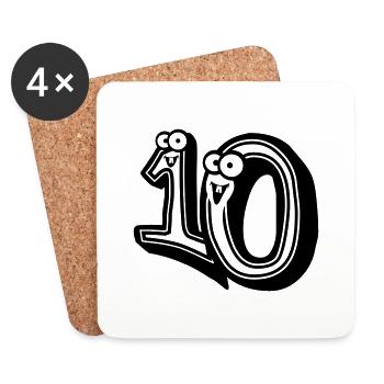 conception 3d du dessin animé comique 10-dix - Dessous de verre (lot de 4) - blanc - Devant
