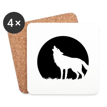 Howling Wolf At Full Moon (1C) - Coasters (set of 4) - white - Front