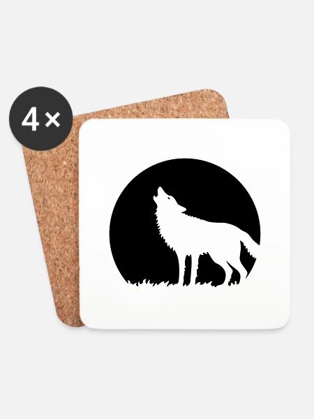 Howling Wolf At Full Moon (1C) - Coasters (set of 4) - white