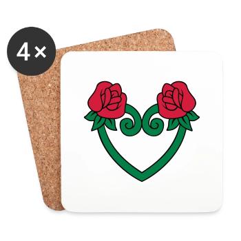 Rose Blumen-Herz 3c - Untersetzer (4er-Set) - Weiß - Vorne