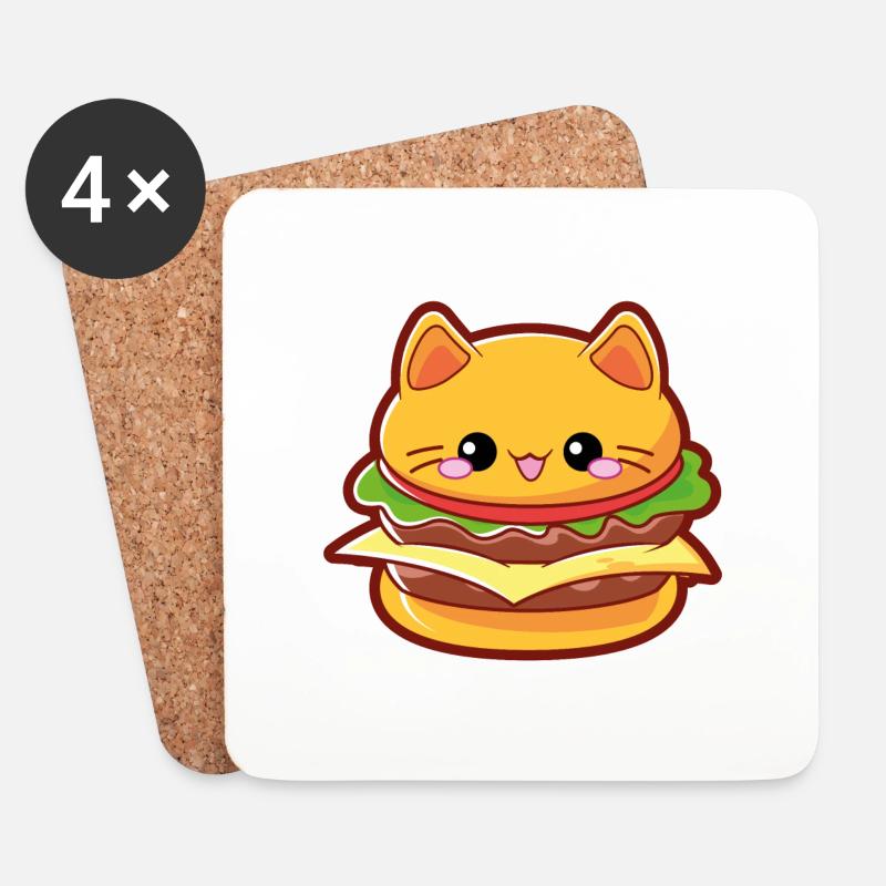 Burger Cat / Burger Katze moodrush - Untersetzer (4er-Set) - Weiß