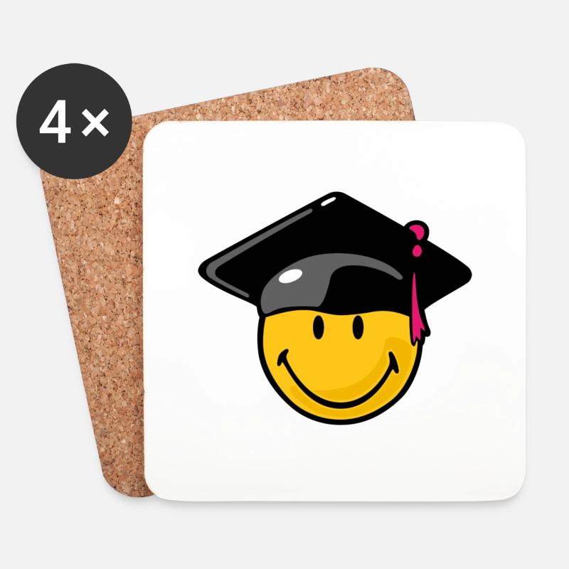 Smiley Graduation - Untersetzer (4er-Set) - Weiß