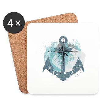 Ancre et boussole - Dessous de verre (lot de 4) - blanc - Devant