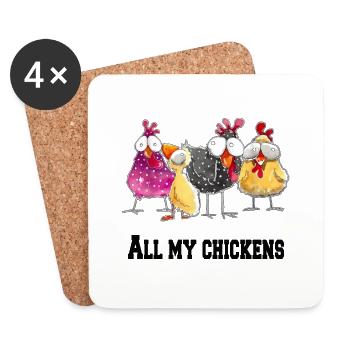 Tous mes poulets - Dessous de verre (lot de 4) - blanc - Devant