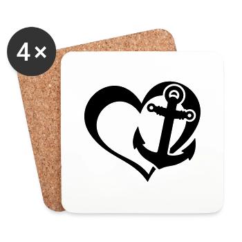 Coeur Ancre Amour - Dessous de verre (lot de 4) - blanc - Devant