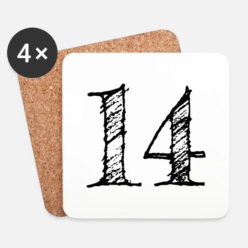 Abbildung 144 - Nummer 14 (hand-drawn) - Untersetzer (4er-Set) - Weiß